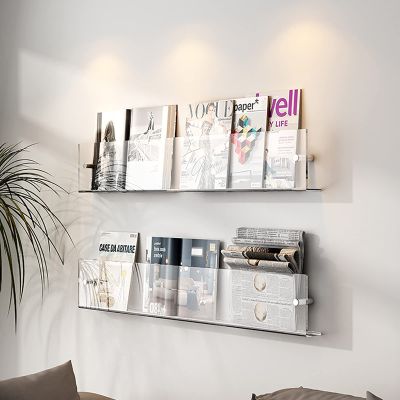 QQXX Transparent Acrylic Floating Shelves 2 Packs,Clear Acrylic Brochure Holder Magazine Rack,Wall Mount Bookshelf Bathroom Floating Shelves Organizer for Office Waiting Room Home Display