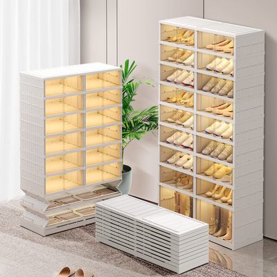 CIMLORD 9-Tier Foldable Shoe Rack Organizer for Closet,36Pairs Collapsible Plastic Shoe Shelf,Large Shoes Cabinet with Door,Clear Stackable Storage Box Easy Assembly