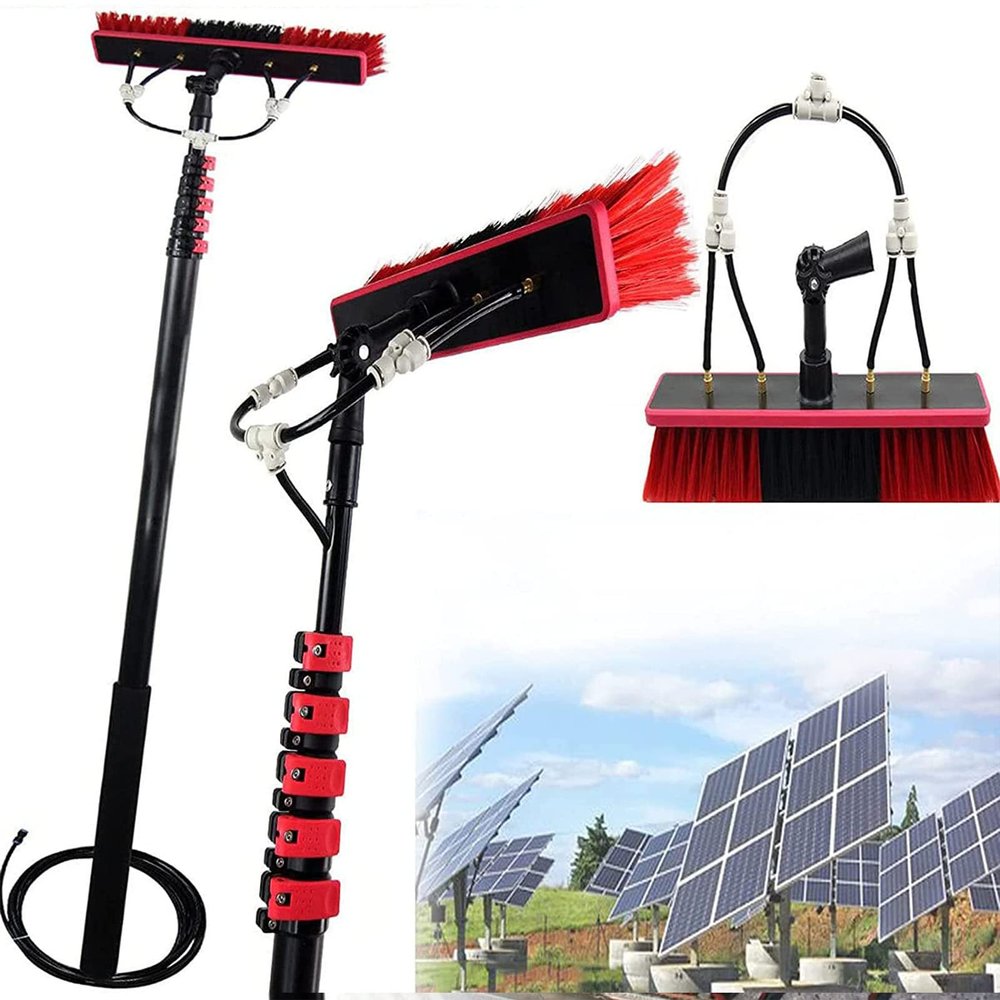 GIZMIT Water Fed Pole Kit, 20m Water Pipe Cleaning System, Outdoor Window Cleaner Window Cleaning Tool for Caravan Solar Panel Deck Brush Head Adjustable Long Pole,19FT/6M