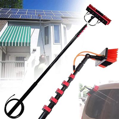 GIZMIT Outdoor Window Cleaning Pole, Water Fed Telescopic Brush Water Fed Pole Kit with Hose Spray, Solar Panel Cleaning System Outdoor Washing Equipment Tool for Photovoltaic Panel,18FT/5.4M
