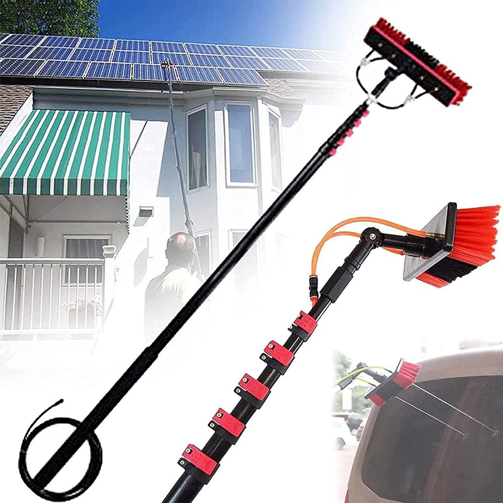 GIZMIT Outdoor Window Cleaning Pole, Water Fed Telescopic Brush Water Fed Pole Kit with Hose Spray, Solar Panel Cleaning System Outdoor Washing Equipment Tool for Photovoltaic Panel,18FT/5.4M