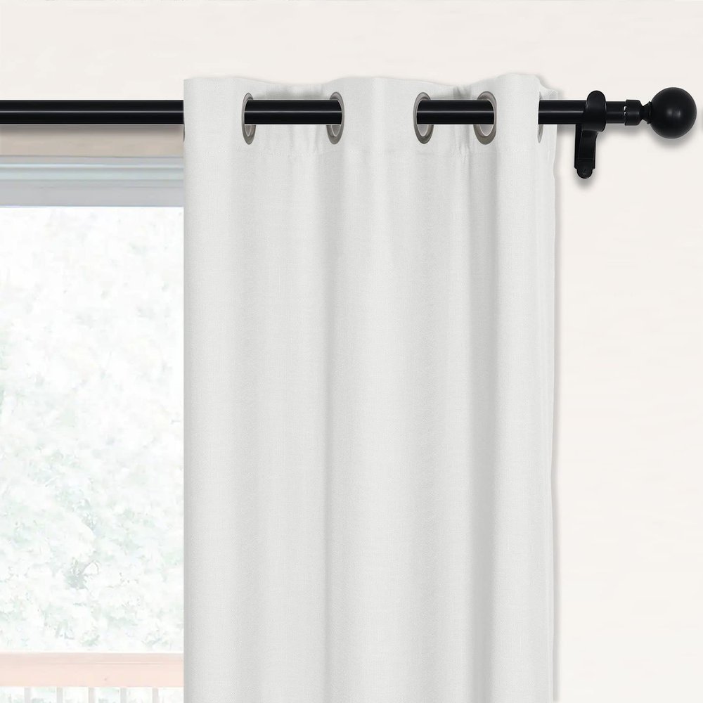 Fcosie 38" W x 63" L 100% Blackout Linen Drapes with White Coating Liner Thermal Insulated Curtains 63 Inches Long Grommet Curtain Panels for Living Room Bedroom Dining Room Kitchen, 1 PC, White