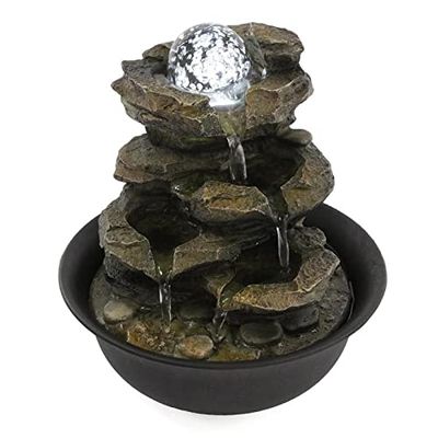 ARZARF Indoor Fountain Cascading Resin-Rock Falls Tabletop Water Fountain with LED Geomantic Ball for Office Study Room Indoor Home Desk Decor Meditation Fountain (Color : 110V US Plug)