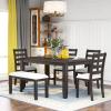 6-Piece Rustic Dining Table Set for 6 Person, Kitchen Table Set with Bench and 4 Padded Dining Chairs Wood Kitchen Dining Room Table Set Kitchen Furniture, Easy Assembly, Espresso view 2