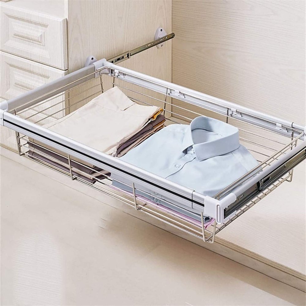 Closet Organizer Rack For Pants And Coat - Adjustable Clothing Organizer Holder, Pull Out Closet Basket, Wardrobe Storage Organizer, Telescopic Fireplace Drawer For Kitchen ( Size : 46.4*45.6*17.2cm )