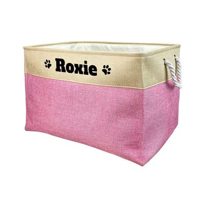 MALIHONG Personalized Foldable Storage Basket for Dog Cat Toys Sturdy Fabric Bin Box with Handles for Organizing Pet's Food Clothes Toys, Pink, Extra Large Size -20.7"x 16.2" x 13.4"