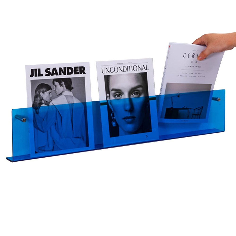 ZIMGOD Hanging Magazine Holder for Wall, Acrylic Literature Display Rack Blue, Transparent Magazine Storage Stand, Waiting Room Catalog Organizer Racks (Size : 80cm/31.5")