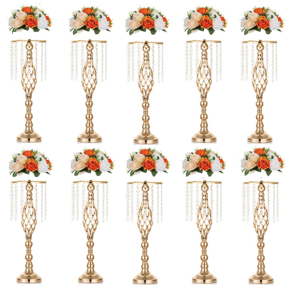 NUPTIO 10 Pcs Wedding Vase & 10 Pcs Artificial Flowers Set for Wedding Centerpieces for Tables