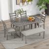 6-Piece Wood Dining Table Set for 6, Kitchen Dining Room Table Set with Wood Grain Pattern Tabletop Kitchen Table Set with 4 Upholstered Chairs and Bench, Easy Assembly, for Dining Room, Gray view 1