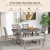 6-Piece Wood Dining Table Set for 6, Kitchen Dining Room Table Set with Wood Grain Pattern Tabletop Kitchen Table Set with 4 Upholstered Chairs and Bench, Easy Assembly, for Dining Room, Gray view 2