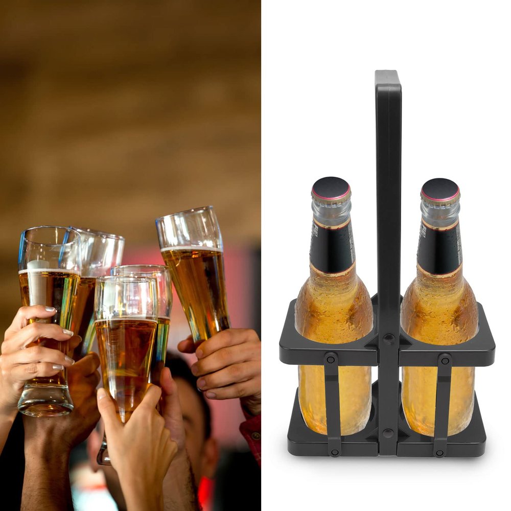 Beer Caddy,2-bottle Foldable drink Holder,Beer Bottle Caddy,Safe And Easy Transport,Beer Bottle Case Drinking Gadgets Hand Fit,Best Beer Lover Gifts for Men(Black)