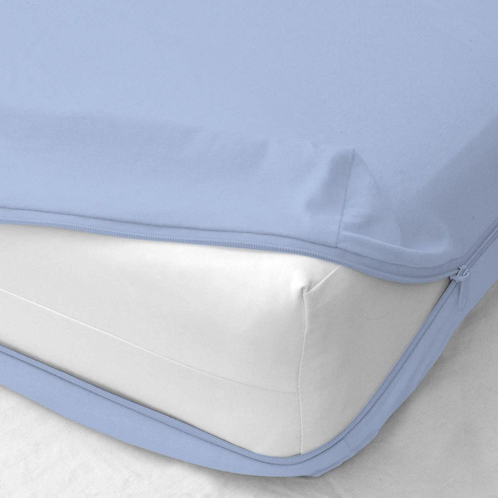 400 Thread Count Zipper Fitted Sheet 1 Piece - 18 Inch Deep Pocket - Wrinkle Free 100% Egyptian Cotton & Extra Soft Mattress Protector - Light Blue Solid, Twin Size.