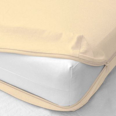 400 Thread Count Zipper Fitted Sheet 1 Piece - 14 Inch Deep Pocket - Wrinkle Free 100% Egyptian Cotton & Extra Soft Mattress Protector - Ivory Solid, Twin-XL Size.