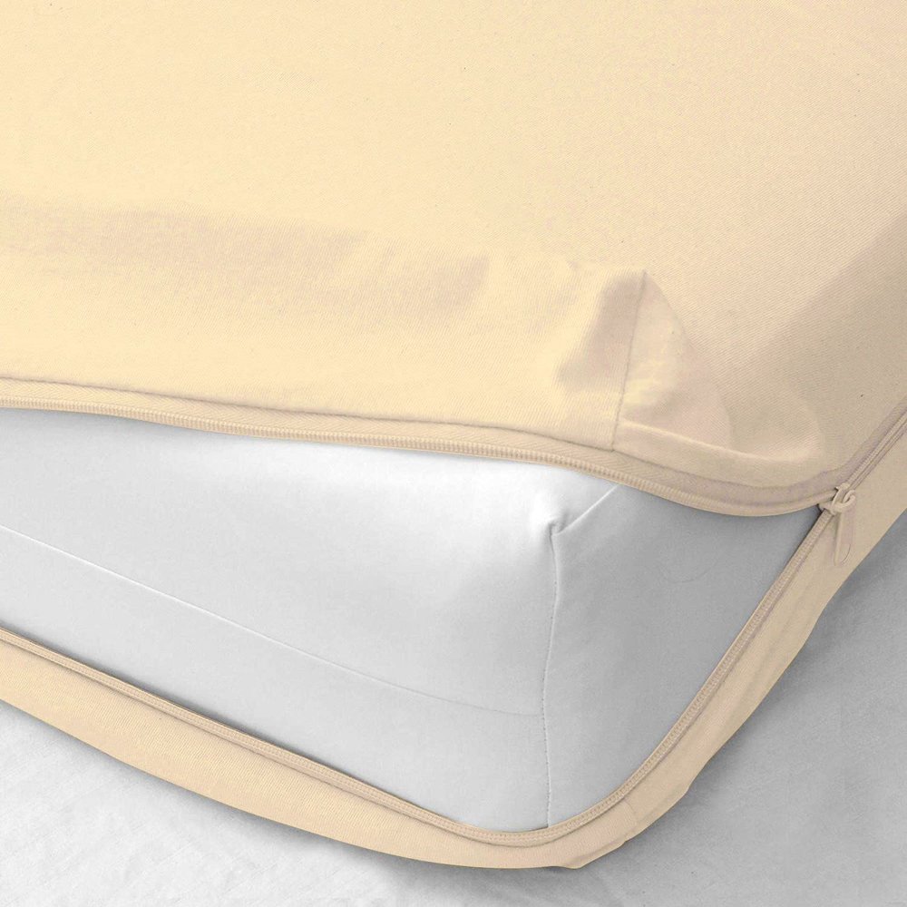 400 Thread Count Zipper Fitted Sheet 1 Piece - 14 Inch Deep Pocket - Wrinkle Free 100% Egyptian Cotton & Extra Soft Mattress Protector - Ivory Solid, Twin-XL Size.