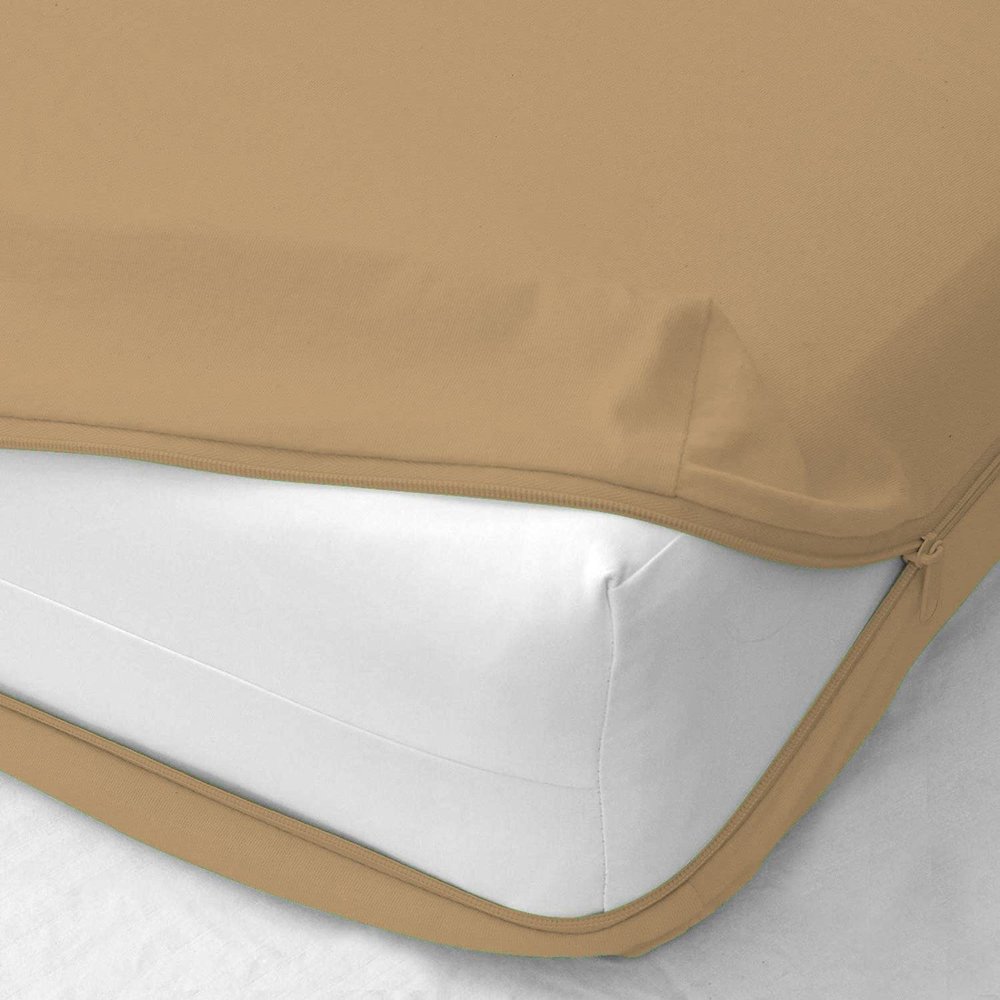 400 Thread Count Zipper Fitted Sheet 1 Piece - 16 Inch Deep Pocket - Wrinkle Free 100% Egyptian Cotton & Extra Soft Mattress Protector - Taupe Solid, King Size.