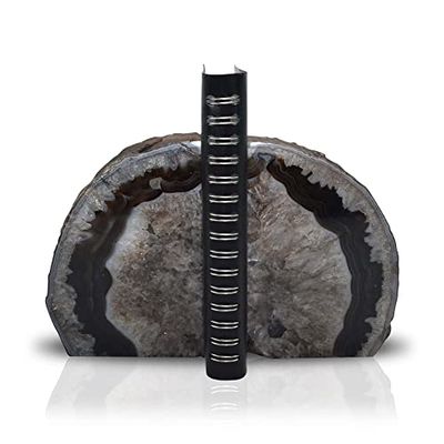 Nature's Decorations A Quality Black Agate Geode Bookends - Heavy Duty with Non-Skid Rubber Bumpers for Shelves, Office, Home Decor - Cool Crystal Stone (1 Pair 2-3 LB)