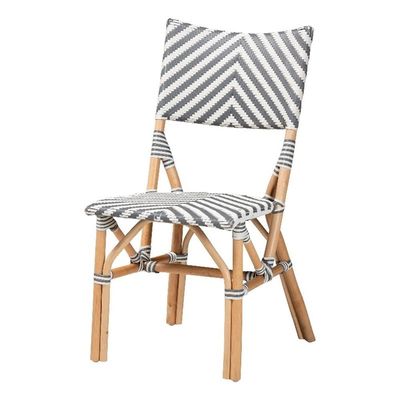 Baxton Studio Shai Gray and White Weaving and Natural Rattan Bistro Chair