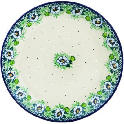 Polmedia Polish Pottery Dinner Plate - Green Flora Pattern Handmade in Boleslawiec Poland by Ceramika Artystyczna + Certificate of Authenticity
