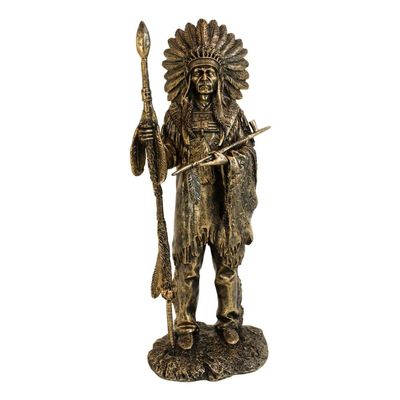 1 Pcs Native American Indian Chief With Eagle Roach Spear And Chalumet Pipe Statue