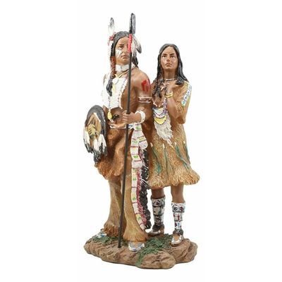 1 Pcs Hand Painted Eagle Warrior Couple Husband & Wife Family Figurine 12.5" H