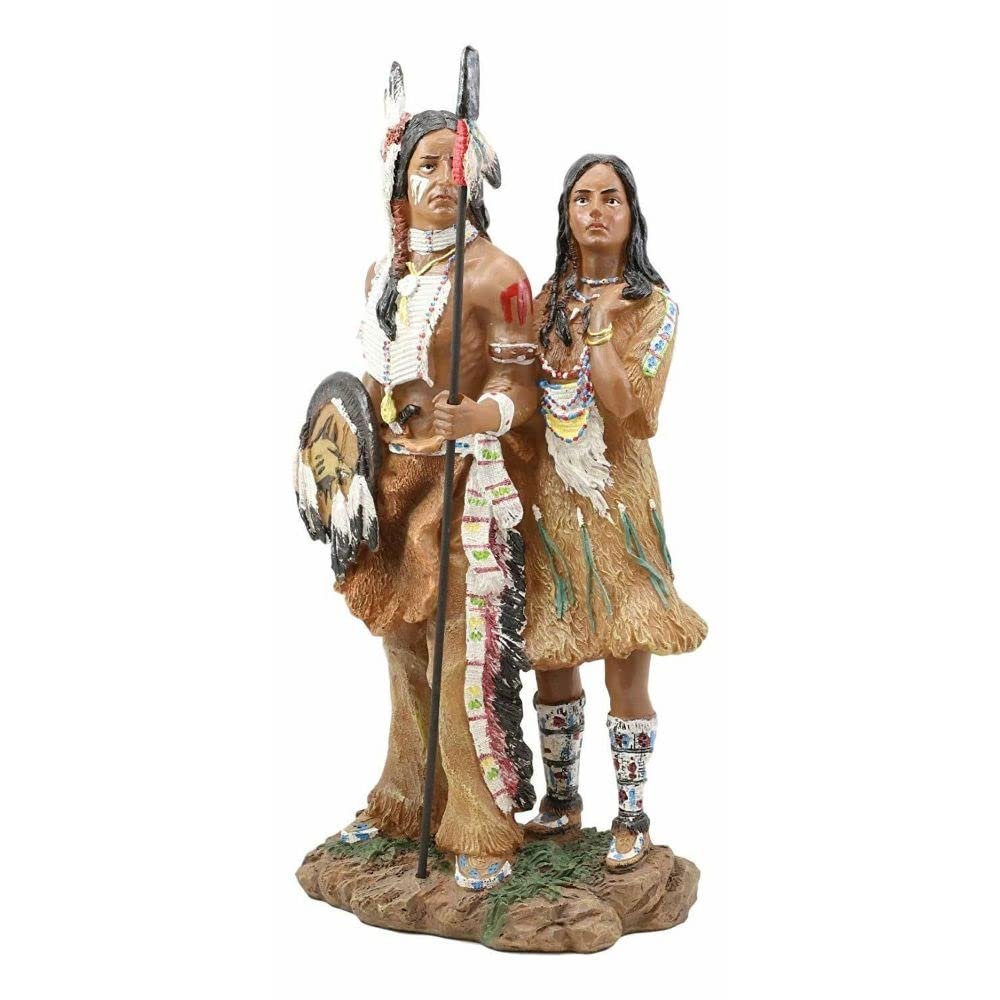 1 Pcs Hand Painted Eagle Warrior Couple Husband & Wife Family Figurine 12.5" H