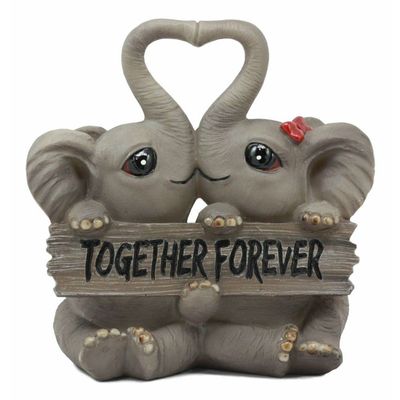 1 Pcs Together Forever Anniversary Elephant Couple With Heart Shaped Trunks Statue