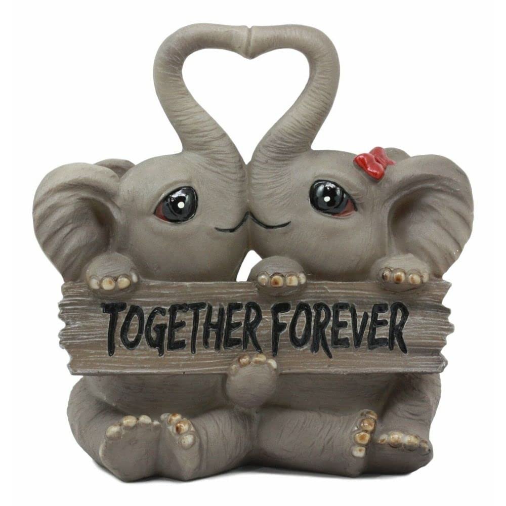 1 Pcs Together Forever Anniversary Elephant Couple With Heart Shaped Trunks Statue