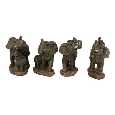 African Elephant Mother & Calf Family Set Of 4 Mini Figurines