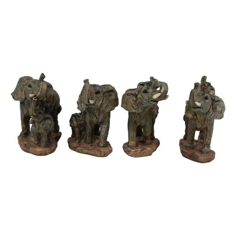 African Elephant Mother & Calf Family Set Of 4 Mini Figurines