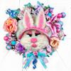 Fancy Handmade Fur Bunny with Fabric Bonnet & matching Bow, Easter Wreath for Front Door, Easter Bunny Door Decorations view 1