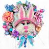 Fancy Handmade Fur Bunny with Fabric Bonnet & matching Bow, Easter Wreath for Front Door, Easter Bunny Door Decorations view 2