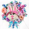 Fancy Handmade Fur Bunny with Fabric Bonnet & matching Bow, Easter Wreath for Front Door, Easter Bunny Door Decorations view 3