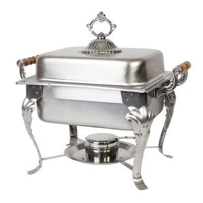 TrueCraftware- 4 Qt. Stainless Steel Half Size Square Deluxe Chafing Dish with Wooden Handles Complete Set- Food Warmer Chafers Buffet Warmer for Catering Event Party Holiday Buffet Weddings Catering