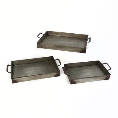 Set of 3 Rustic Decorative Metal Trays