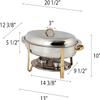 TrueCraftware- 6 Qt. Stainless Steel Half Size Oval Chafing Dish Gold Accented Complete Set- Food Warmer Chafers and Buffet Warmer Sets for Catering Event Party Holiday Buffet Weddings Catering view 2