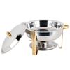 TrueCraftware- 4 Qt. Stainless Steel Half Size Round Gold Accent Chafing Dish Complete Set- Food Warmer Chafers and Buffet Warmer Sets for Catering Event Party Holiday Buffet Weddings Catering view 3