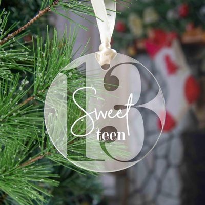 13th Birthday Christmas Ornament, Sweet Teen Gift for Teenage Girl, Turning Thirteen Years Old, Laser Cut Engraved Acrylic (No Year)