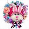 Fancy Handmade Fur Bunny with Fabric Bonnet & matching Bow, Easter Wreath for Front Door, Easter Bunny Door Decorations view 2