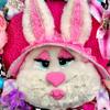 Fancy Handmade Fur Bunny with Fabric Bonnet & matching Bow, Easter Wreath for Front Door, Easter Bunny Door Decorations view 4