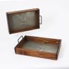 Rustic Farmhouse Set of 2 Metal and Wood Decorative Trays view 1