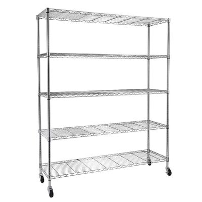 5-Tier Heavy Duty Shelving Unit - Wire Shelving with Wheels - Metal Organizer Wire Rack - Bakers Rack - Garage Storage Shelves Organization - Standing Shelves Pantry Kitchen - Chrome