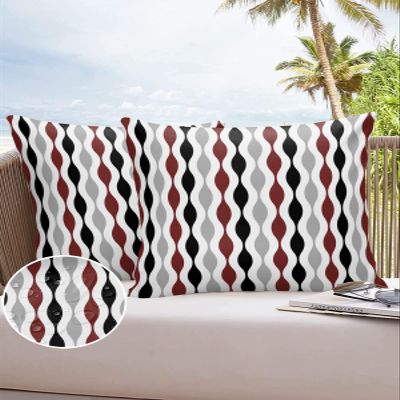 LOVE HOME DAY Mid Century Raindrop Striped Outdoor Pillow Covers Set of 2,Decorative Waterproof Throw Pillow Case, Burgundy Red Grey Black Cotton Linen Soft Cozy Cushion Pillowcases