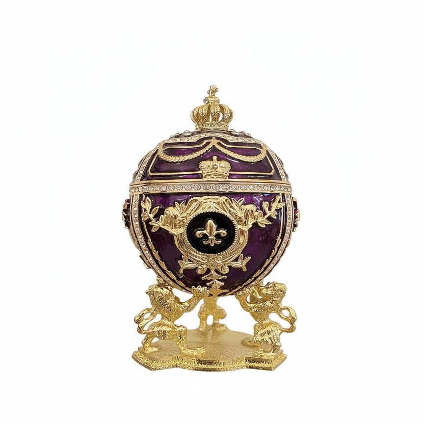 5*Star HANDMADE Faberge Egg style Made in Greece Faberge Eggs Imperial Russian Jewelry Box & Yellow GOLD Evening BRACELET Birthday Valentine Faberge Eggs style Crystal Diamond 6.5" (Purple Amethyst)