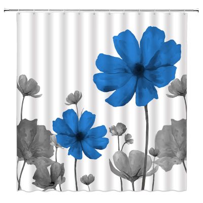 ABONAN Blue Gray Shower Curtain Retro Floral Vintage Simple Elegant Abstract Flower Fabric Bathroom Curtains Decor Set with Hook(67" Wx70 H)