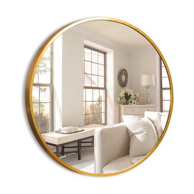 NeuType Round Mirror 20inch Circle Mirror for Wall Metal Framed Wall-Mounted Mirror for Wall Decor Decorative Mirrors for Entryway Living Room Bedroom Bathroom Home Modern(Gold)