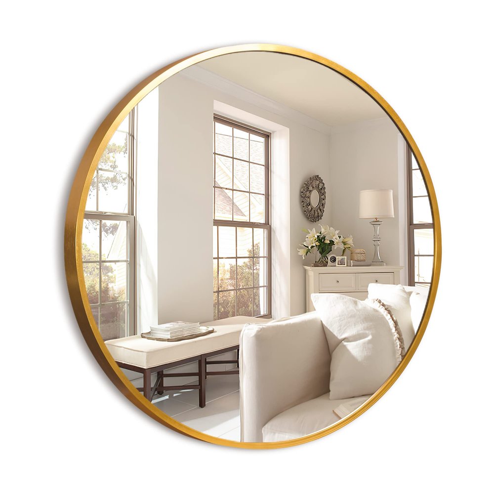 NeuType Round Mirror 20inch Circle Mirror for Wall Metal Framed Wall-Mounted Mirror for Wall Decor Decorative Mirrors for Entryway Living Room Bedroom Bathroom Home Modern(Gold)