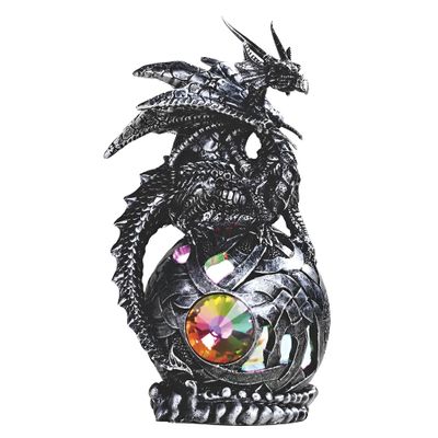 ICE ARMOR 6" H Medieval Silver Dragon Globe with LED Light Statue Fantasy Night Light Decoration Figurine