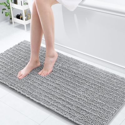 Arotive Luxury Bathroom Rugs 60x20, Extra Soft Thick Absorbent Shaggy Chenille Bath Rugs, Non-Slip Machine Wash Dry, Bath Mats for Bathroom Floor, Tub and Shower, Home Decor Accessories, Light Grey