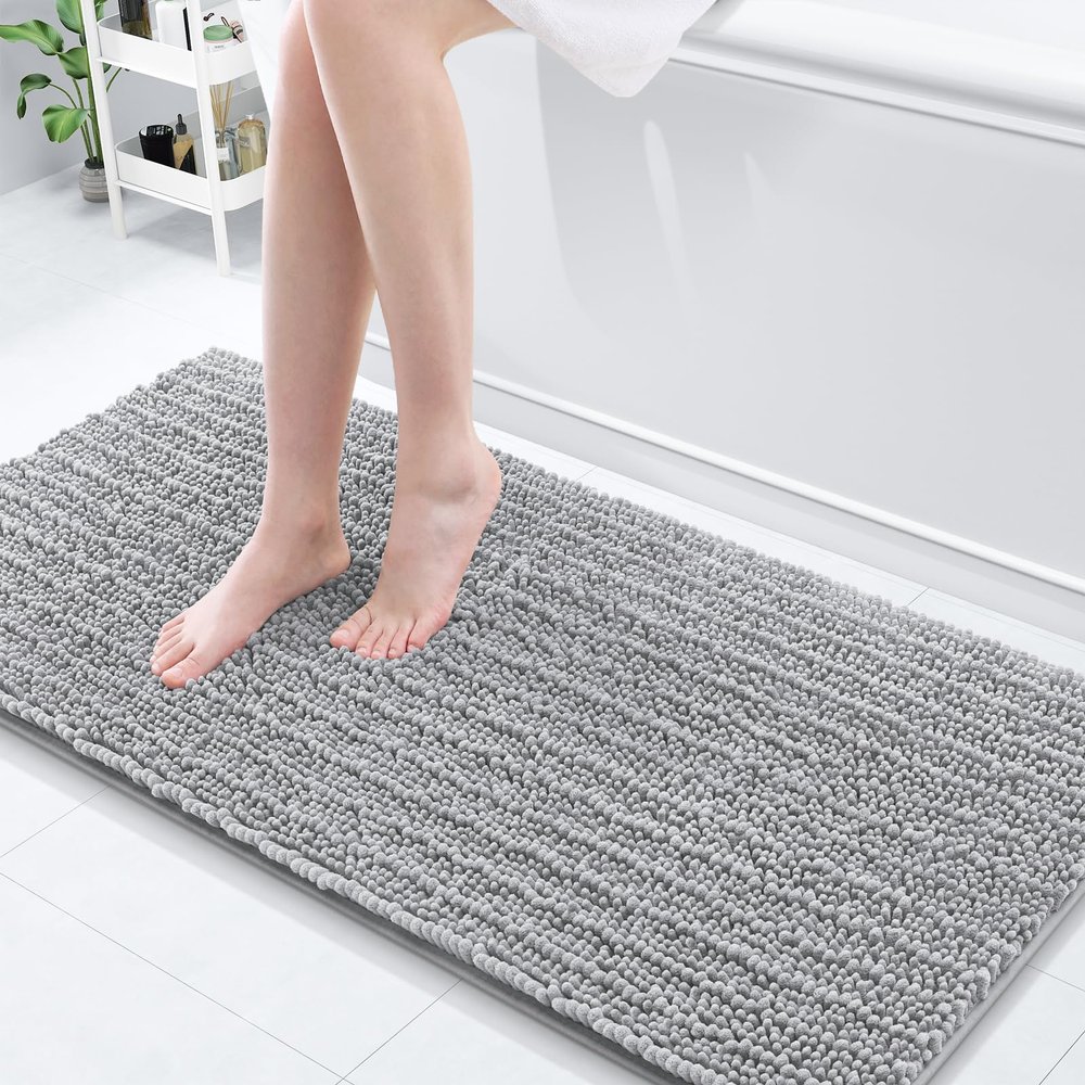 Arotive Luxury Bathroom Rugs 60x20, Extra Soft Thick Absorbent Shaggy Chenille Bath Rugs, Non-Slip Machine Wash Dry, Bath Mats for Bathroom Floor, Tub and Shower, Home Decor Accessories, Light Grey