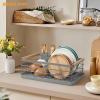 BRIAN & DANY Dish Drying Rack, Dish Racks for Kitchen Counter, Stainless Steel Dish Drainer with Removable Cutlery Holder & Drainboard, Grey view 4
